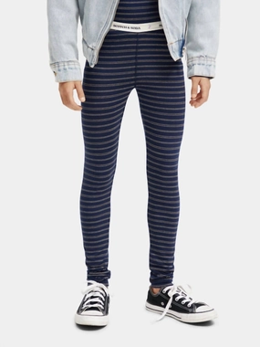 Cozy Fit Girl's Striped Glitter Leggings In Blue
