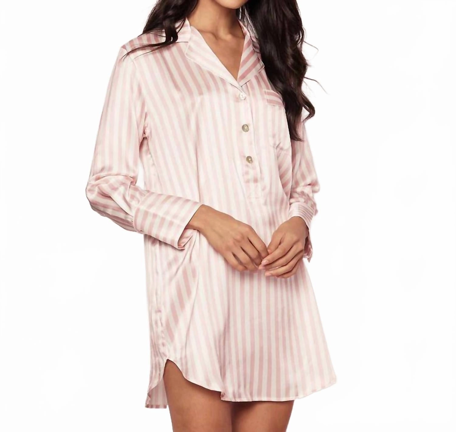 Mulberry Silk Stripe Nightshirt In Pink Universal Fit