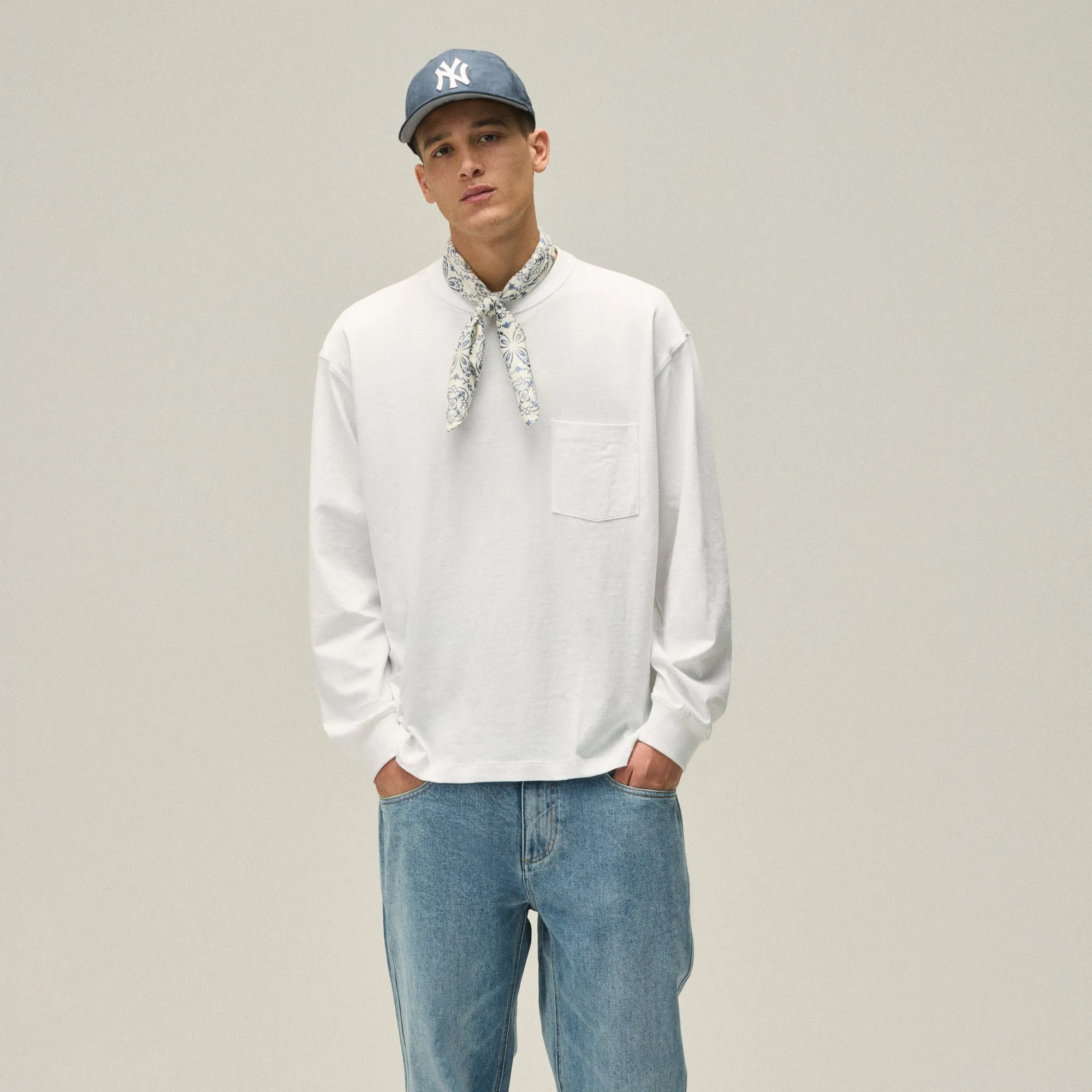 Kith Long Sleeve Leonard Pocket Tee - White Relax Trend Travel Wear