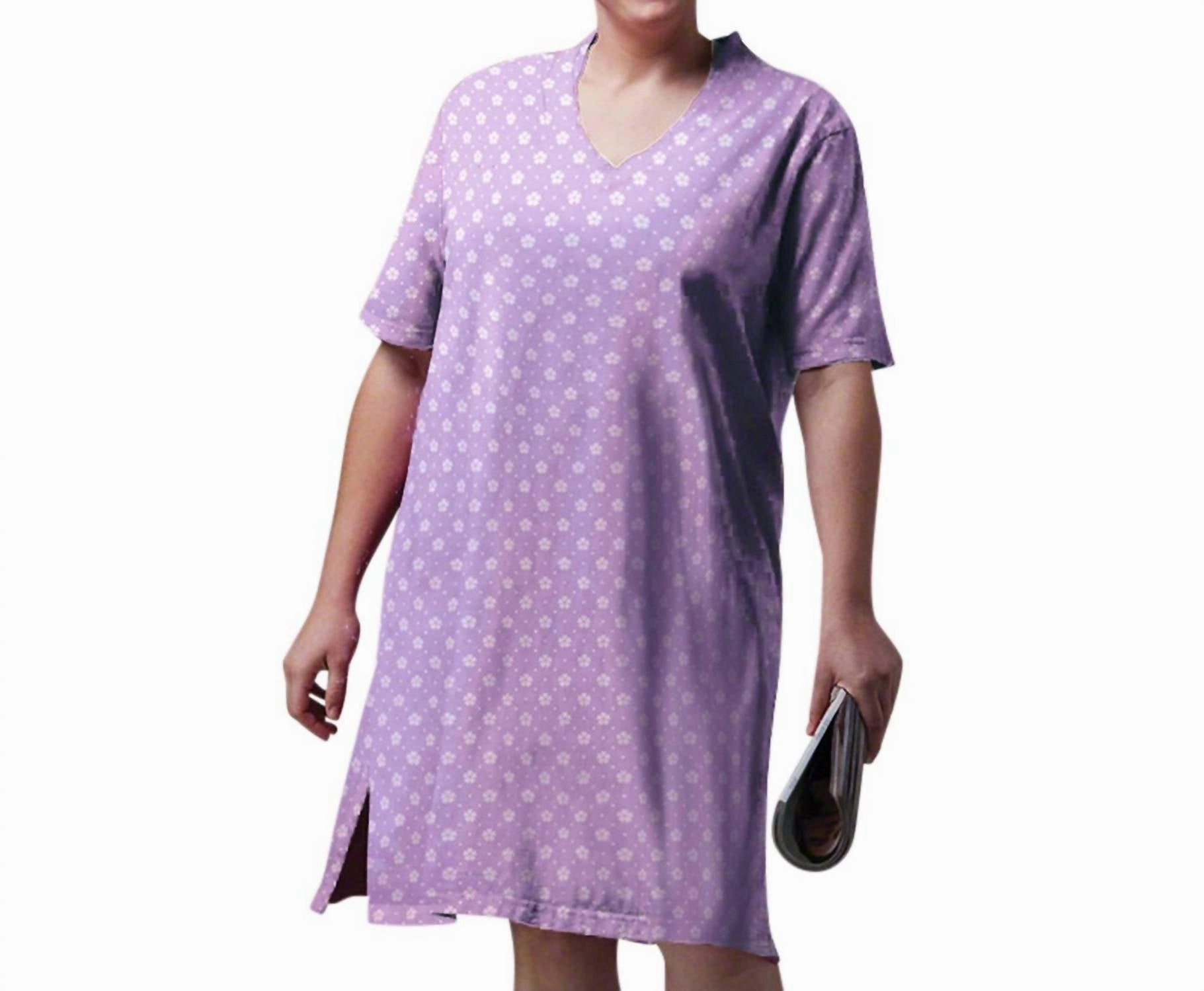 Skin Temperature Control Relaxed Armhole Cut Cotton Ultra Soft Short Sleeve Sleep Tee - Plus In Lavender Daisy