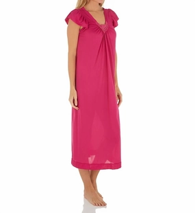 Softened Edges Long Cap Sleeve Nightgown In Raspberry