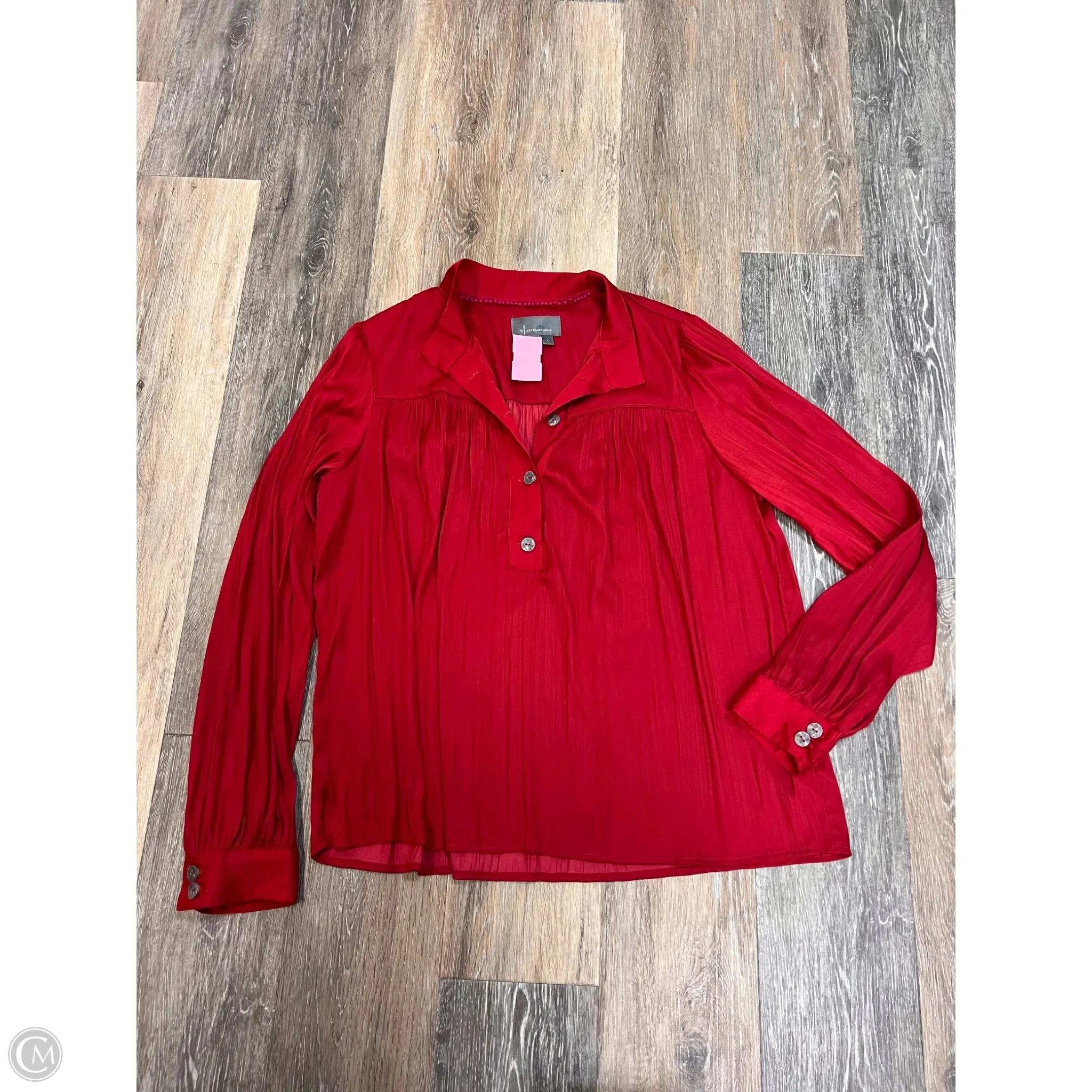 Blouse Long Sleeve By Anthropologie In Red, Size: L Easy Style