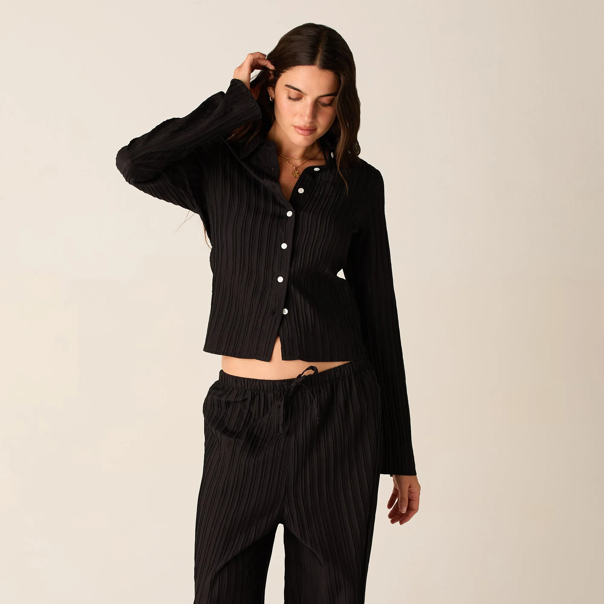 Kith Women Elvira Plisse Button Down Shirt - Ink No Slip Shoulder Grips