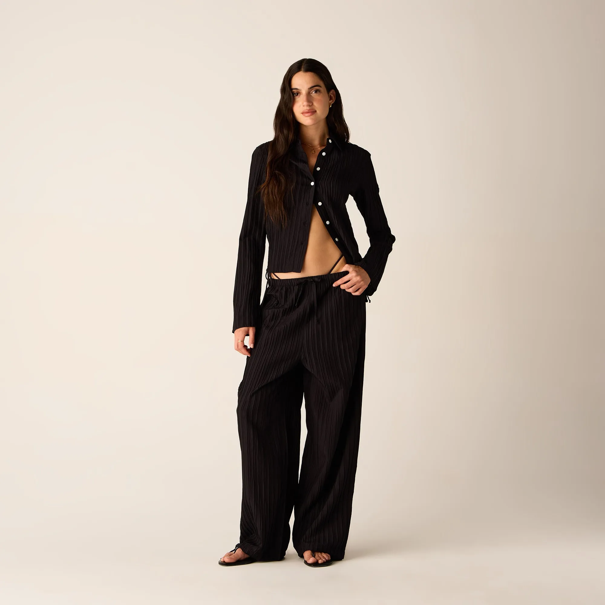Kith Women Elvira Plisse Button Down Shirt - Ink Designer Look Breathable mesh