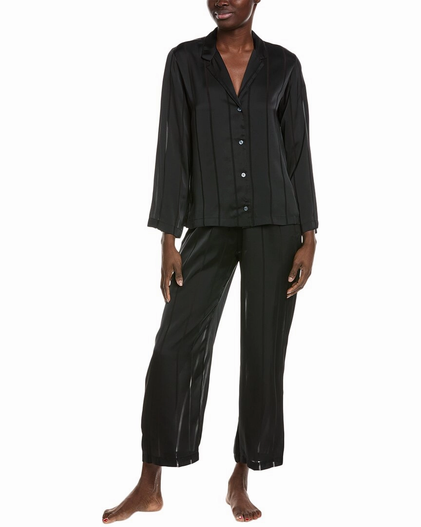 Natori 2pc Sheer Stripe Jacquard Notch Pajama Set Pocket Placement