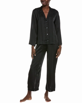 Natori 2pc Sheer Stripe Jacquard Notch Pajama Set Pocket Placement