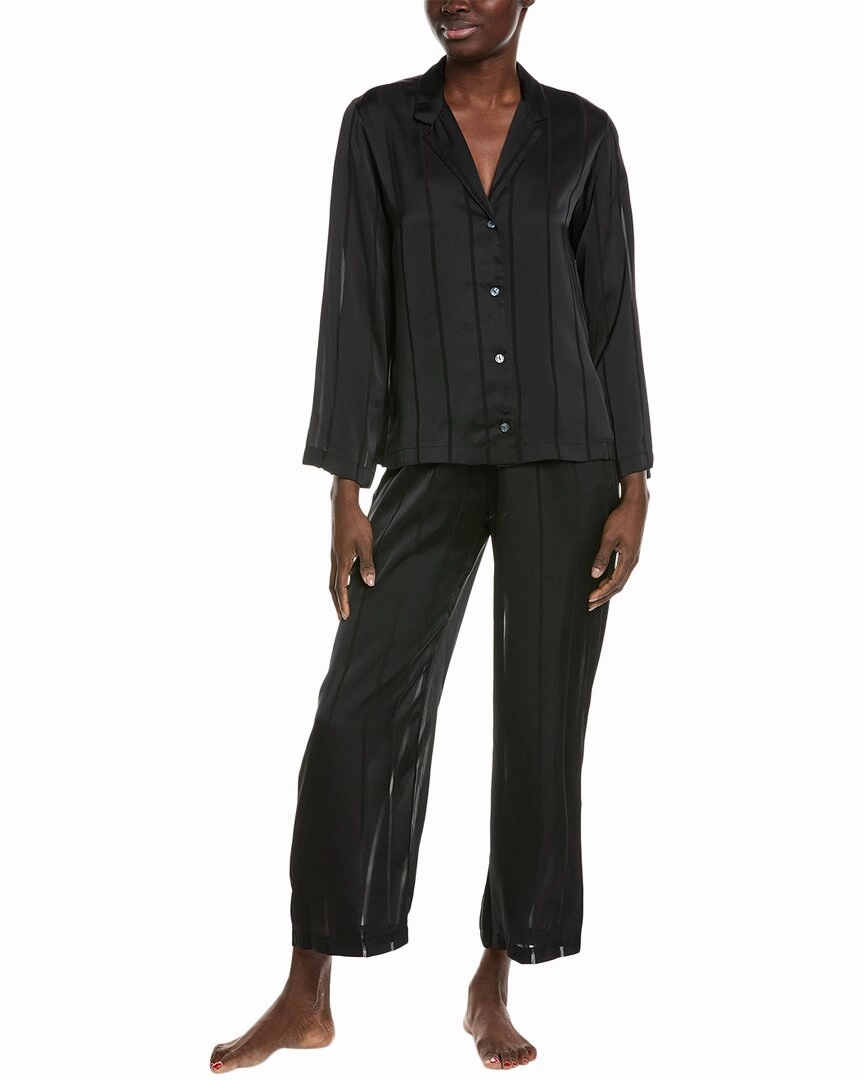 Natori 2pc Sheer Stripe Jacquard Notch Pajama Set QuickDry Technology Double Needle Stitching