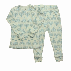 Monica   Andy Boys White | Blue Menorah 2-piece Pajamas Thermal Insulation Plush Brushed Interior