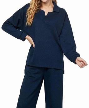 Navy Textured Jogger Set Odor Resistant Tech Wide Leg Cut
