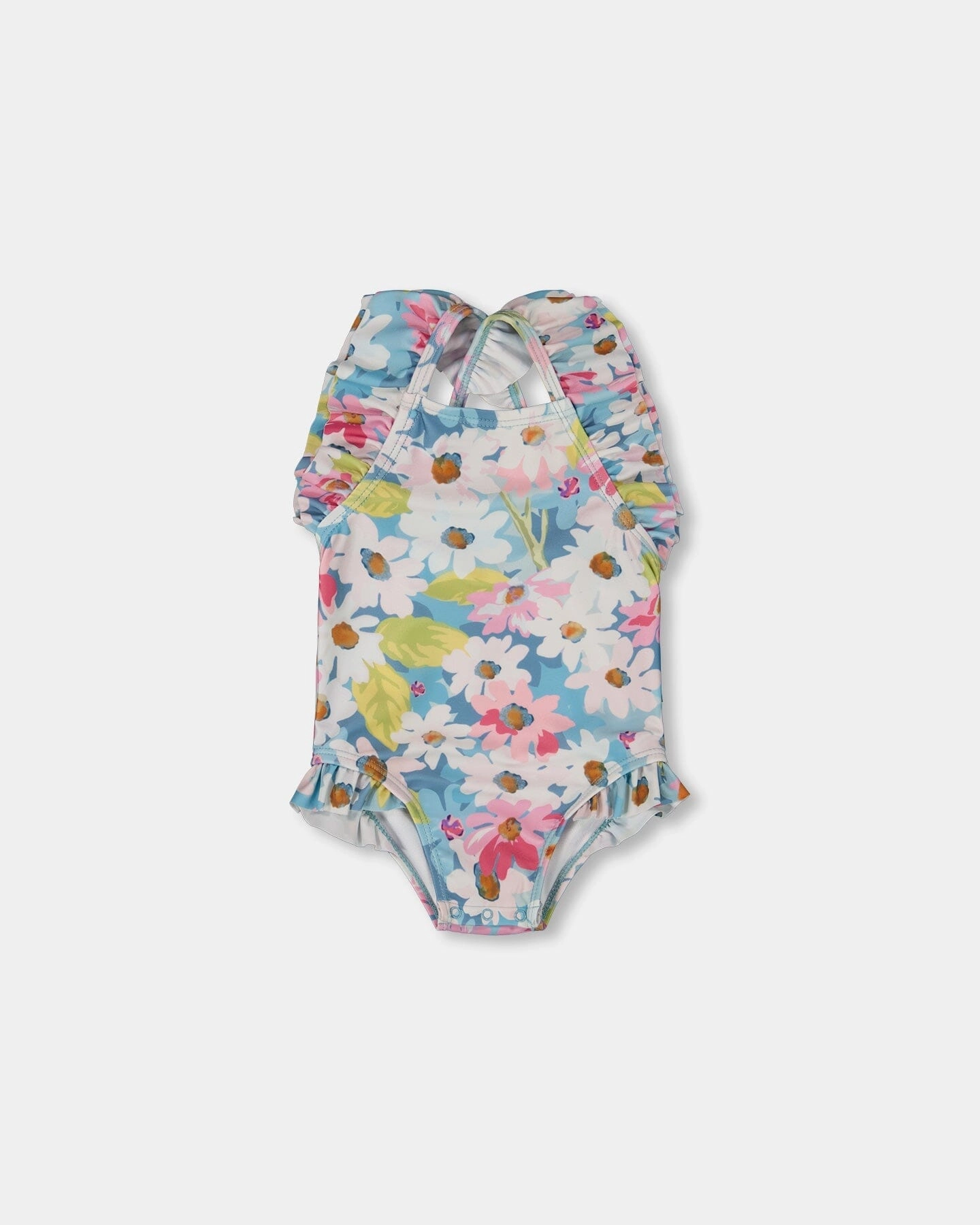 Printed One-Piece Swimsuit With Frills White, Pink, And Green Flowers Weekend Escape