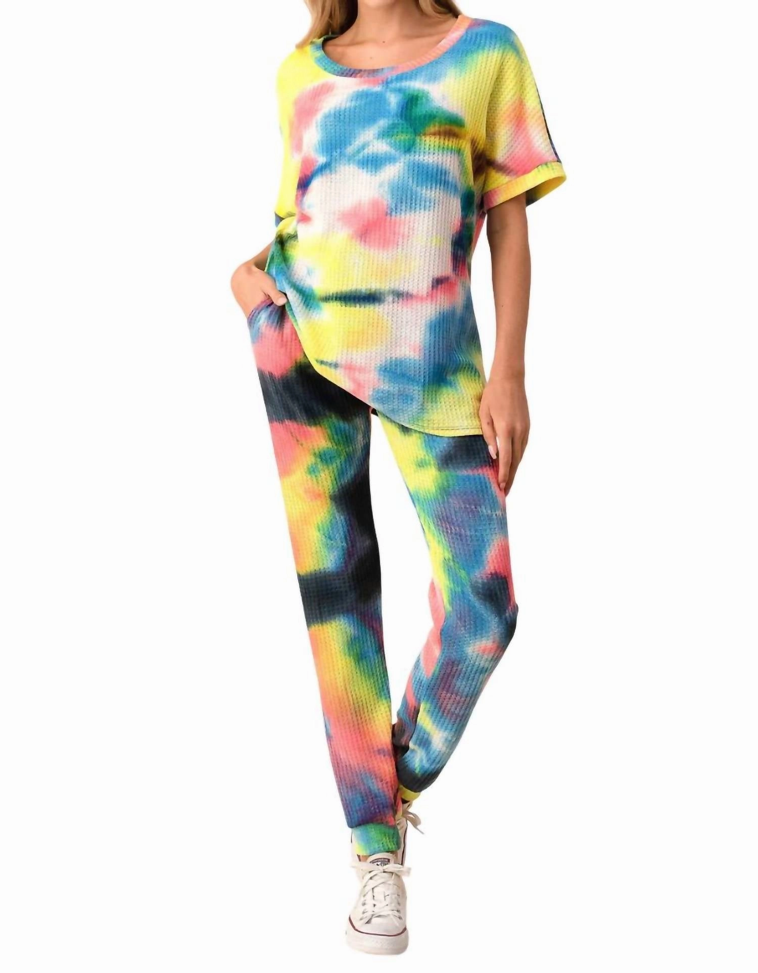 Ariella Jogger Set In Rainbow Tie Dye Plush Inner Layer Smooth zipper closure