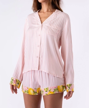 In Full Bloom Long Sleeve Pajama Top In Pink Dream Stretchable Fabric Durable Reinforced Edges
