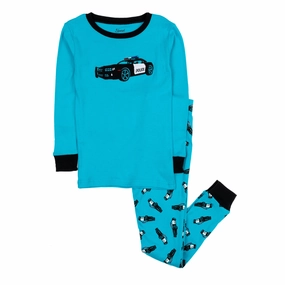 Kids Two Piece Cotton Pajamas Police Car Wide Leg Opening Design Double Stitched Edges