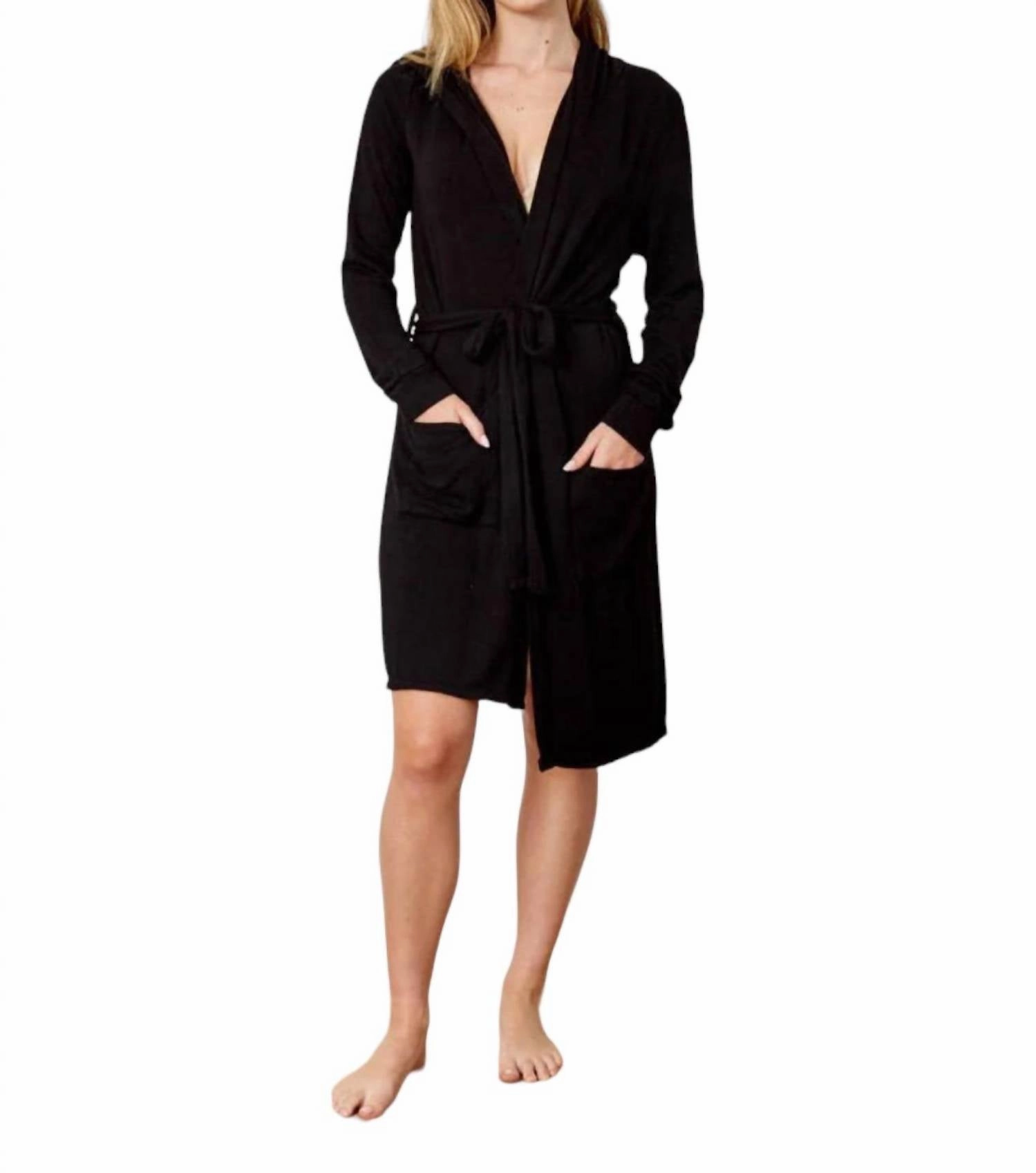 Night Night Babe Robe In Black Compact Knit Minimalist Style