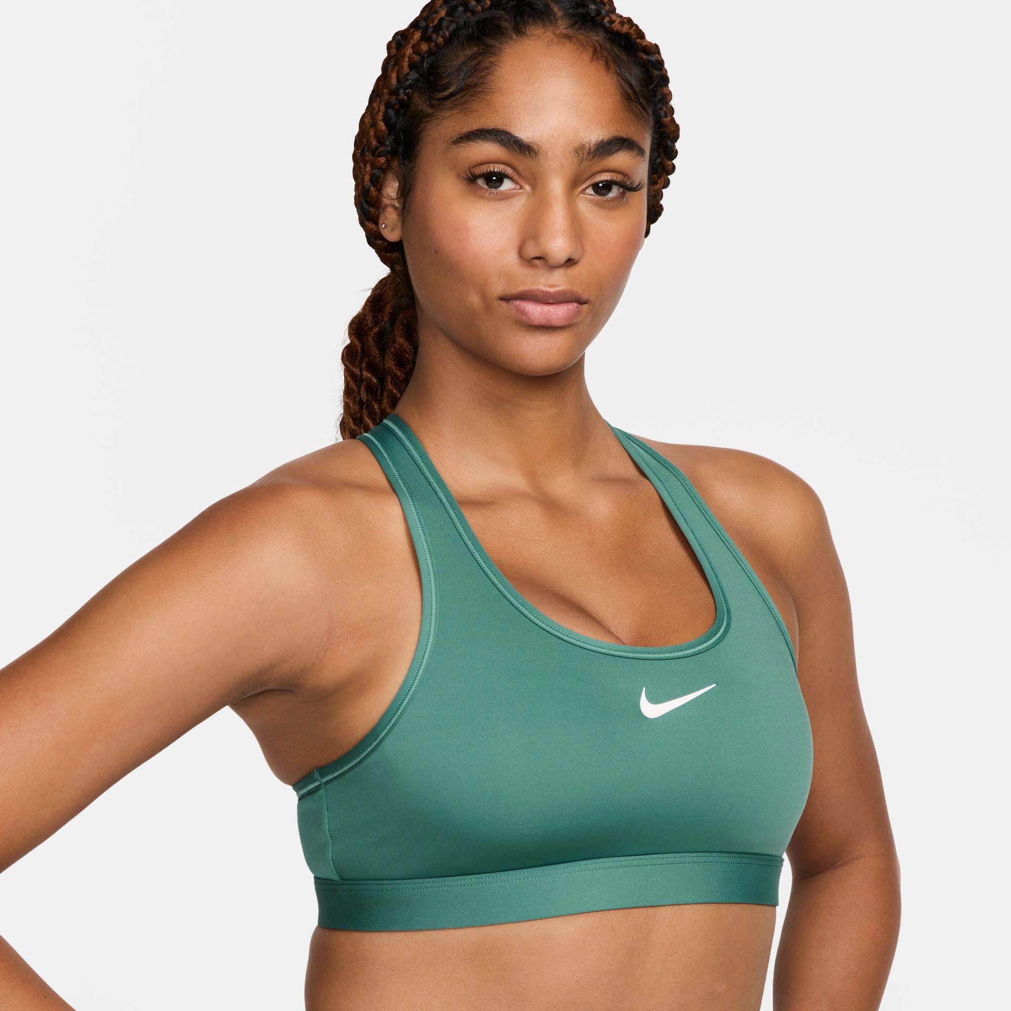 Nike | Women's Swoosh Medium Support Padded Sports Bra - Bicoastal/White Soft Padding Seamless lining