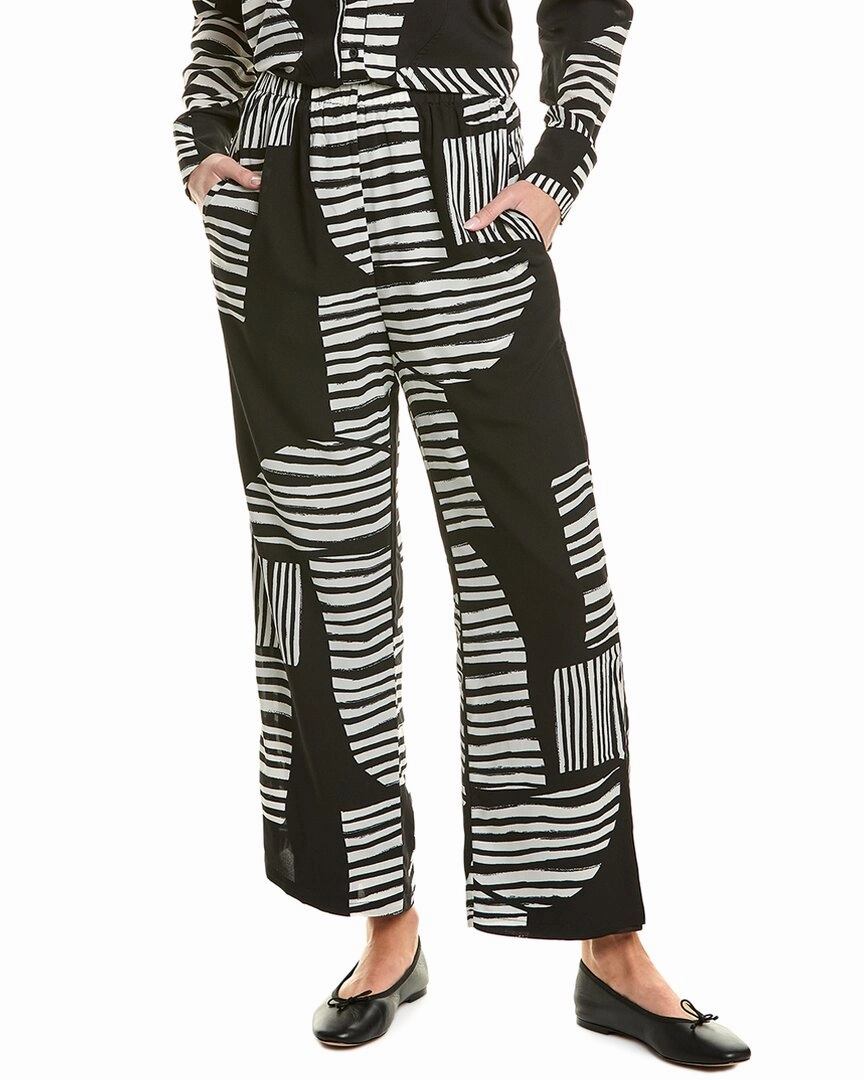 Wide Leg Cut Gracia Mismatch Line Pattern Pajama Pant