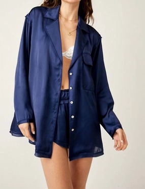 Like Honey Pj Shirt In Navy fade resistant color