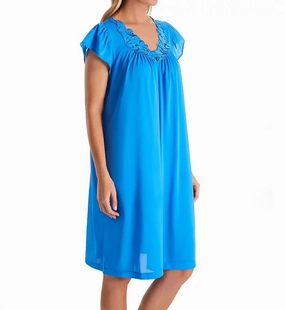 High Breathability Knit Reinforced Hems Rosebud Short Cap Sleeve Gown In Sapphire