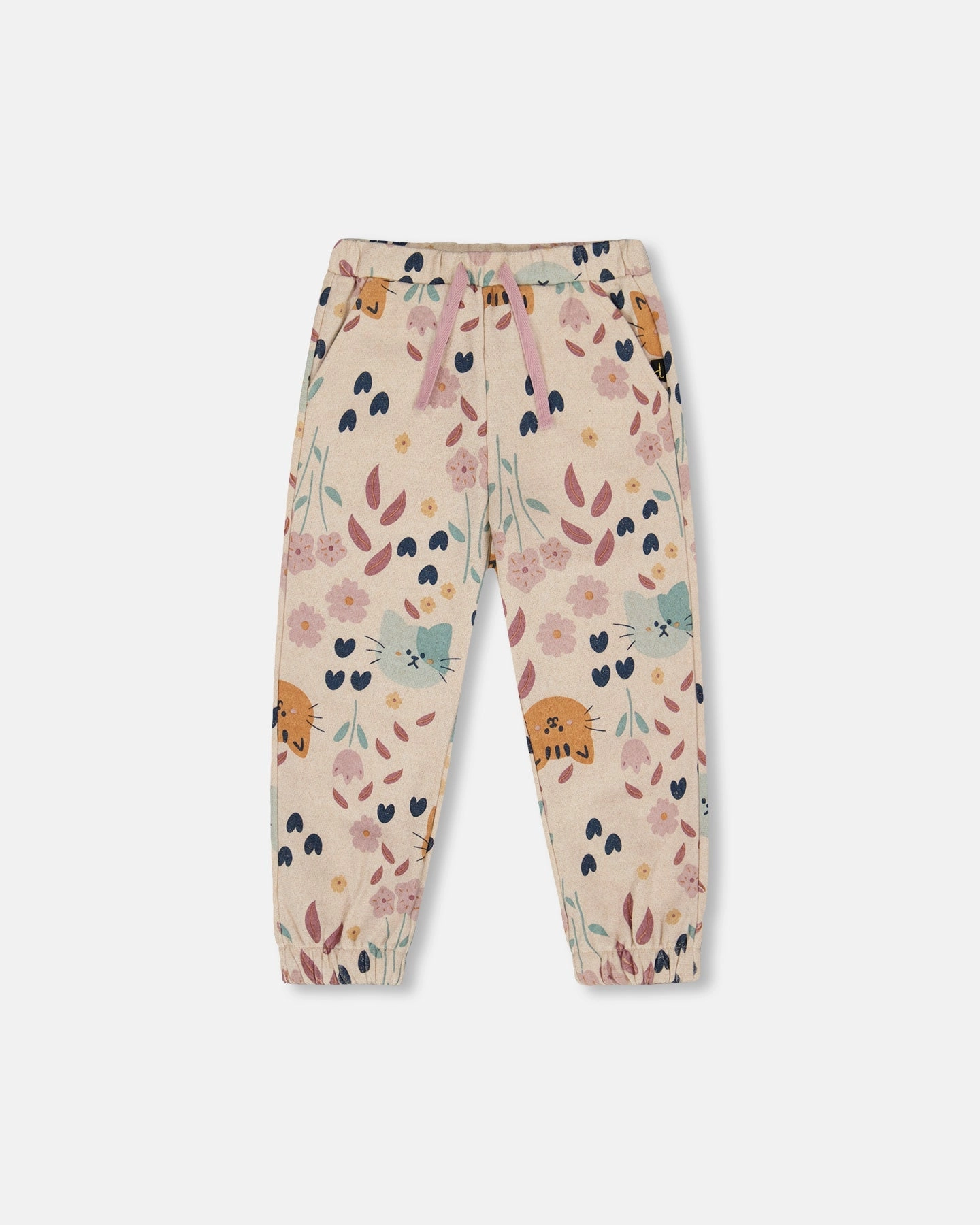 All Use Glittering French Terry Sweatpant Beige Cat Print