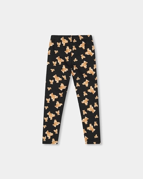 Layered Comfort OdorResistantFinish Jersey Leggings Black Teddy Bear Print