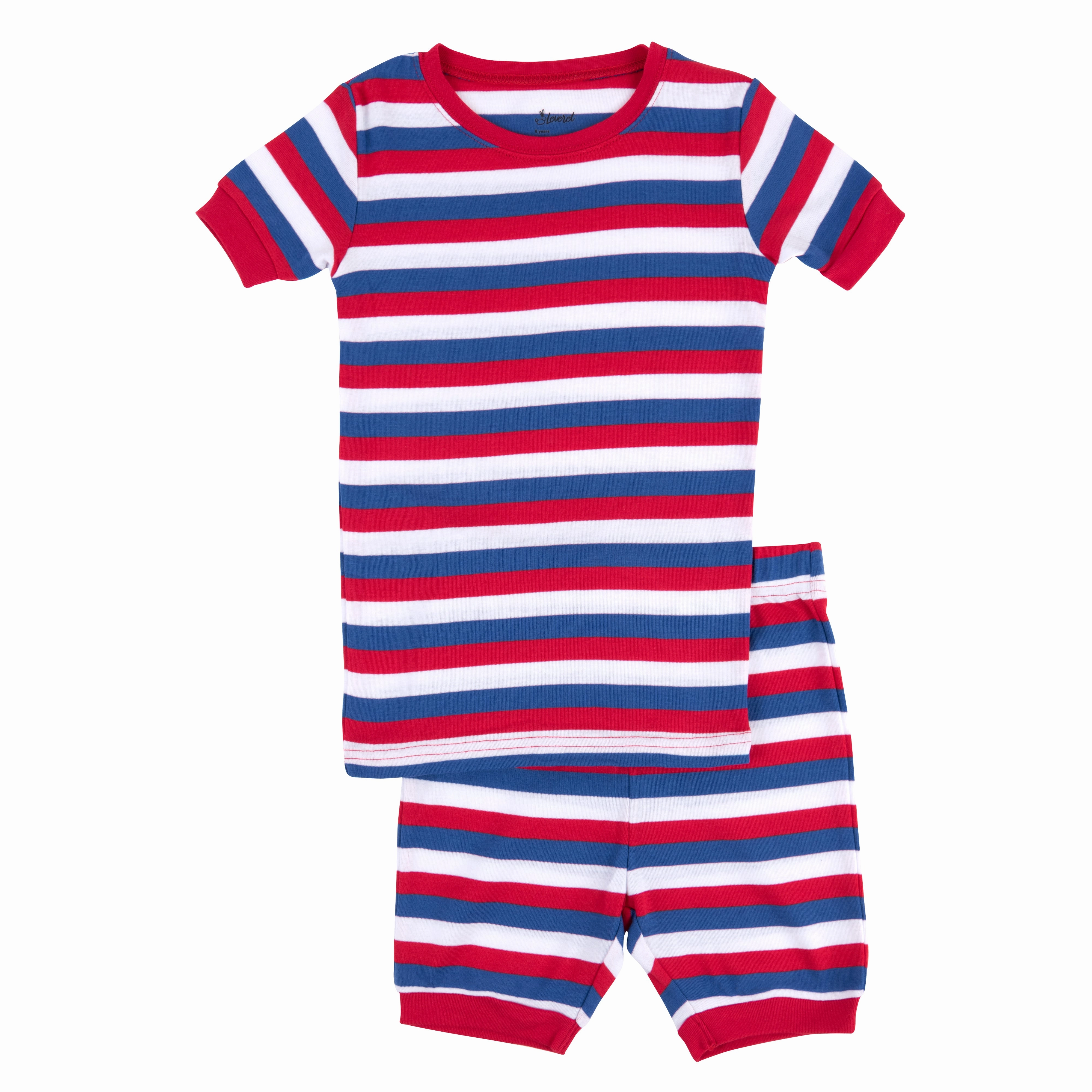 Kids Two Piece Cotton Short Pajamas Boys Striped Compact Knit