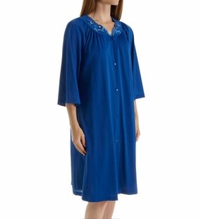 Short 3/4 Sleeve Button Down Robe In Navy Multi Directional Stretch Wide Ribbed Hem