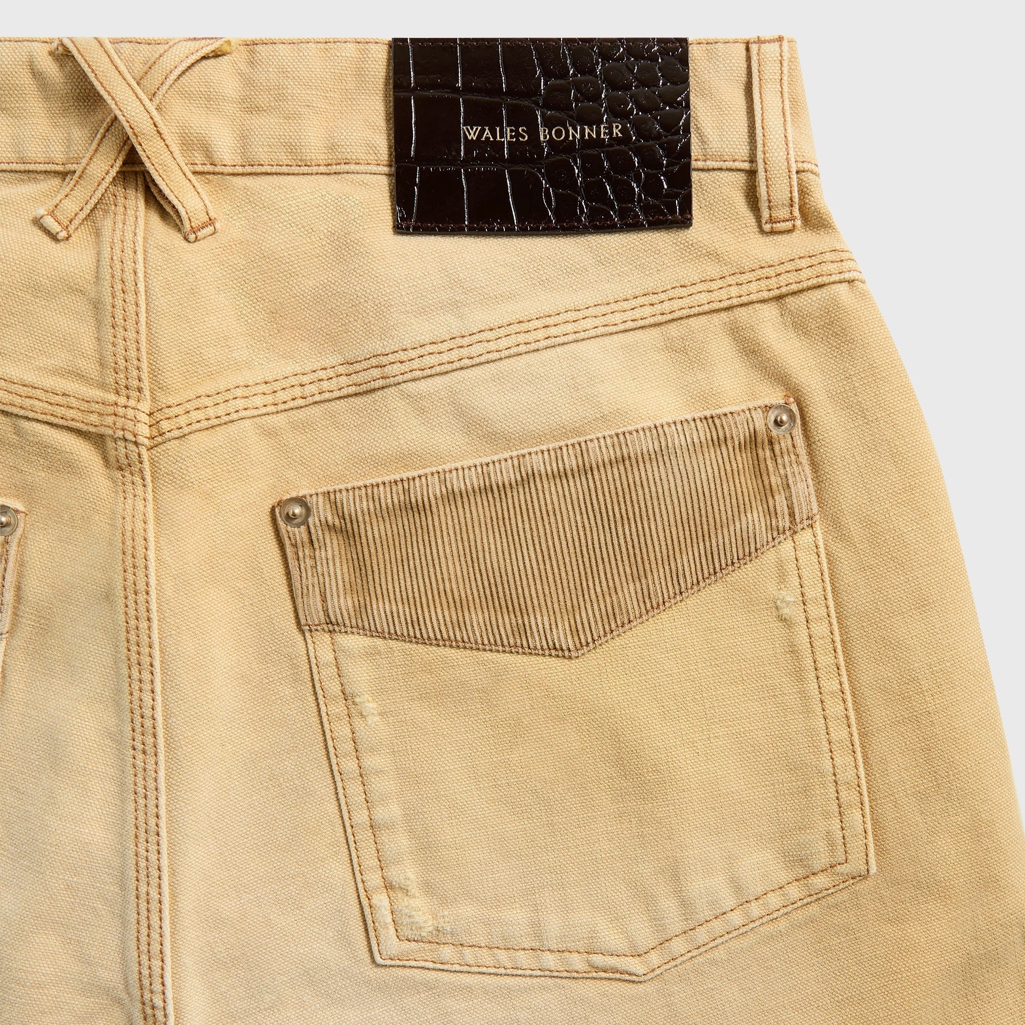 Wales Bonner Sierra Canvas Trouser - Sand / Brown Laser Cut Perforations Side zipper