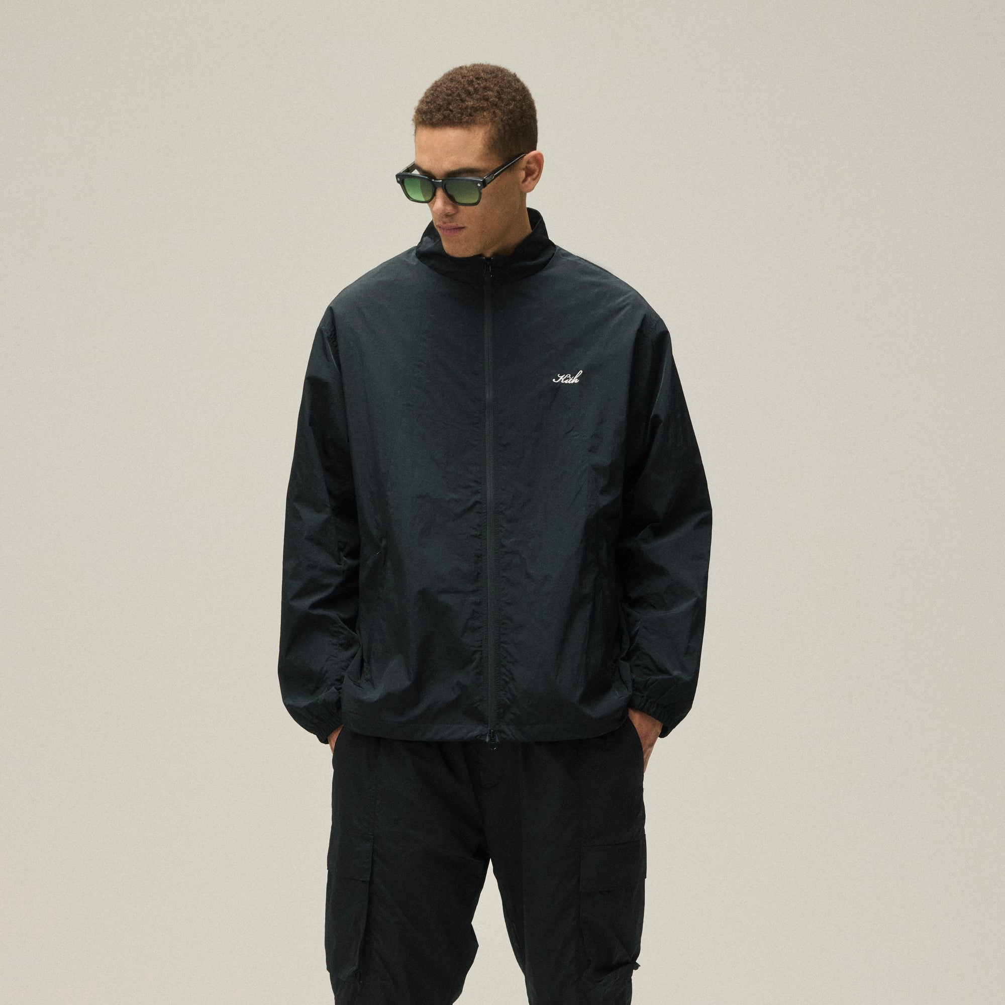 NoiseFreeMaterial Eco Friendly Padding Kith Wrinkle Nylon Windsor Panelled Track Jacket - Black