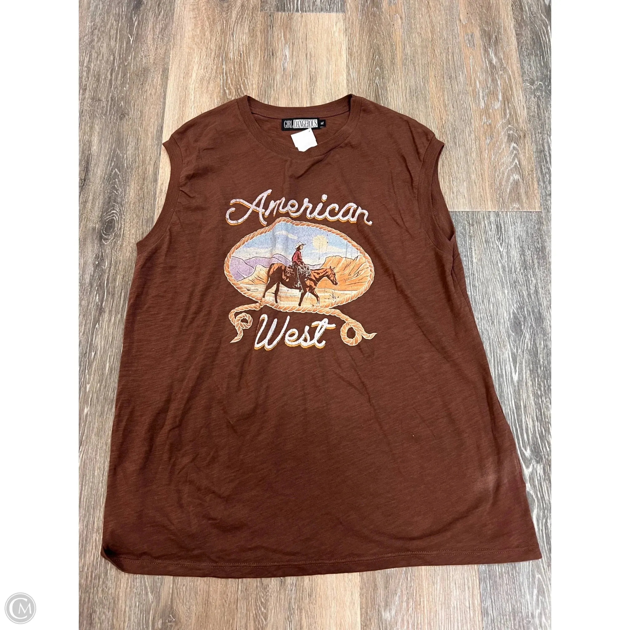 Top Short Sleeve By Girl Dangerous In Brown, Size: Xl Light Fabric Bonded Seam Technique