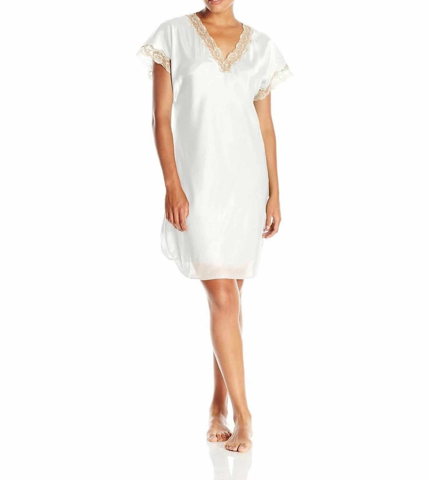 Charming Charmeuse Sleep Gown In Ivory Wrinkle resistant fabric