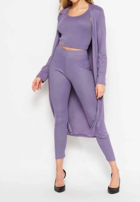 Plush Fleece Lining Feels Like Fun 3-Piece Ribbed Set In Lilac