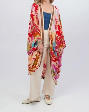 Women's Wing Sleeve Floral Kimono In Multi All Day Comfort Design Non Restrictive Silhouette