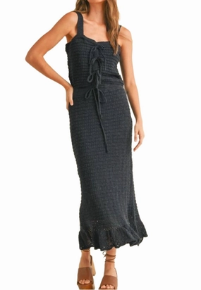 Crochet Top And Skirt Set In Navy Cozy Fleece Lining
