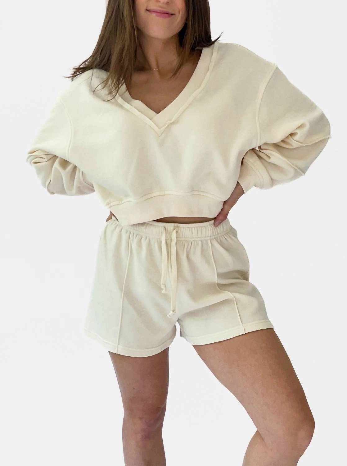 Lounge Set In Cream Layered Hem Details