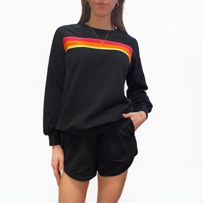 Color Contrast Top And Short Set In Black Skin Friendly Fabric Brushed Cotton