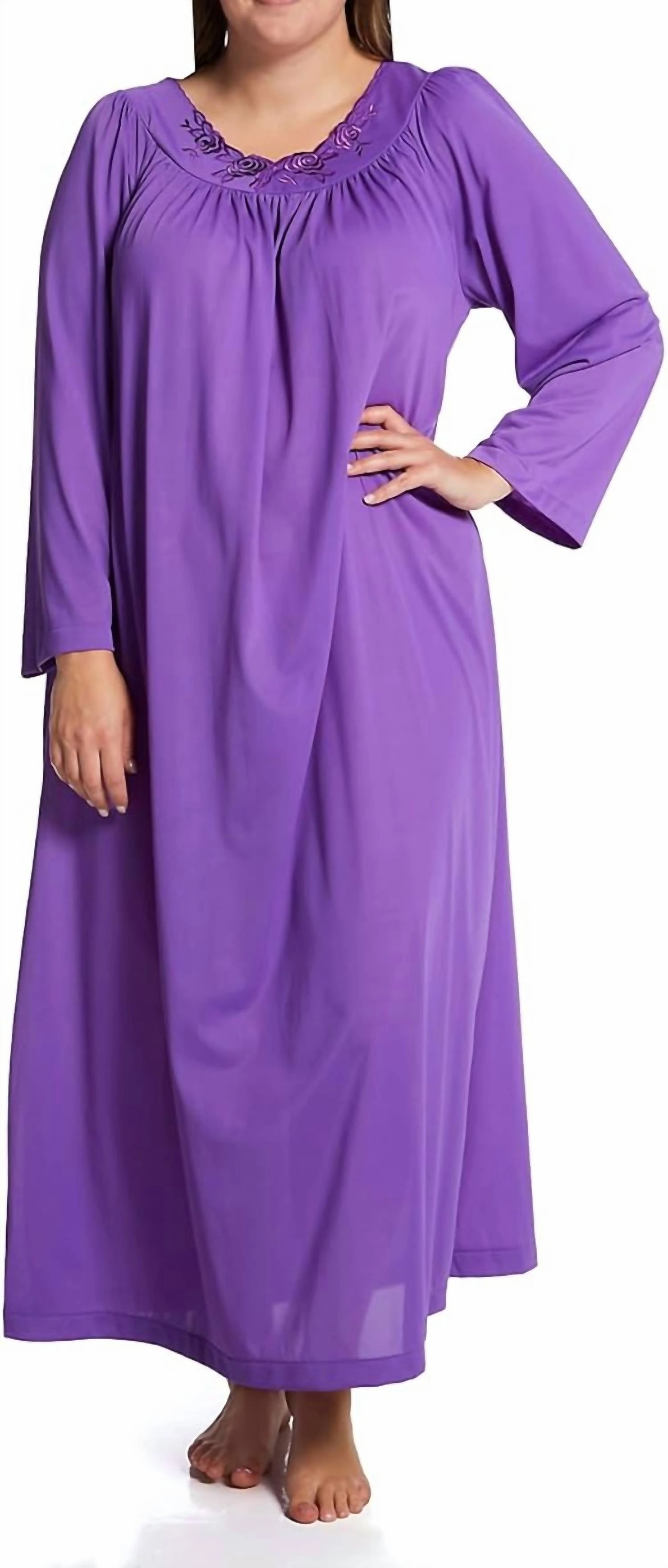 Petals 53 Inch Long Sleeve Gown In Purple Ribbed Cuffs Wide Collar
