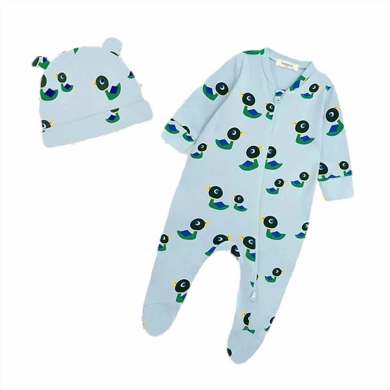 Relaxed fit style Split hem Kids Bayley Berry Ducks & Hat Set Sleepsuit In Blue