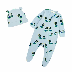 Kids Bayley Berry Ducks & Hat Set Sleepsuit In Blue Wrinkle resistant fabric