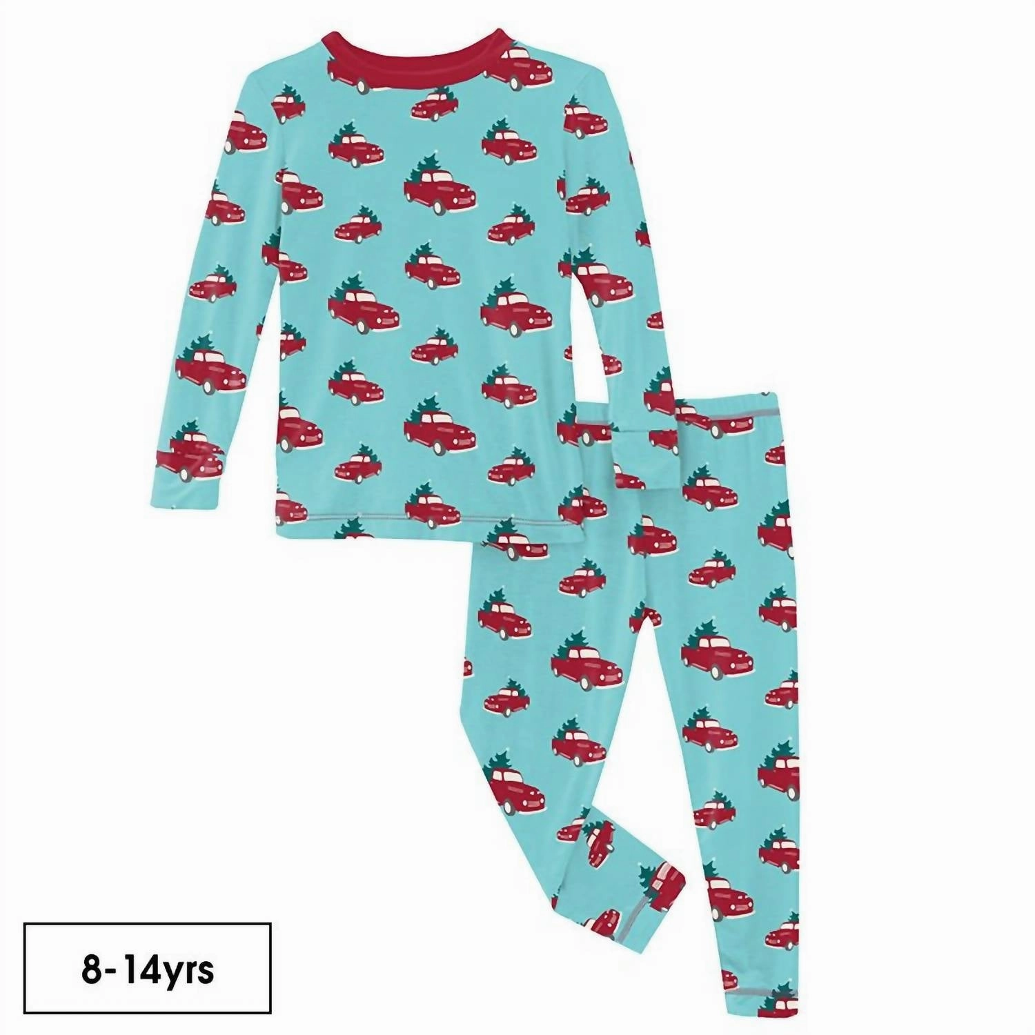 Cozy Fleece Backing Kids Henley Pajama Set In Iceberg Trucks And Trees