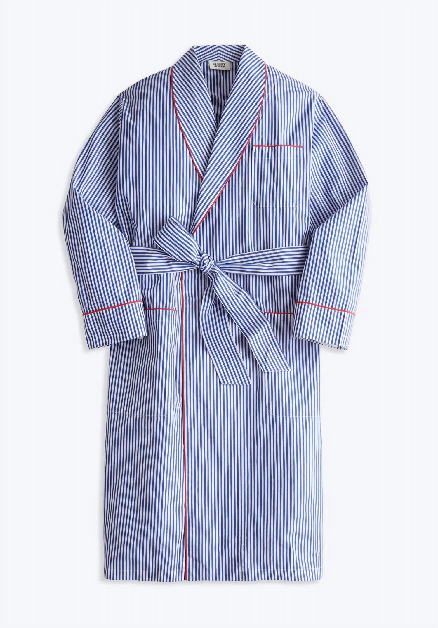 Unisex Glenn Robe In Blue/white Stripe Drop Shoulder Construction