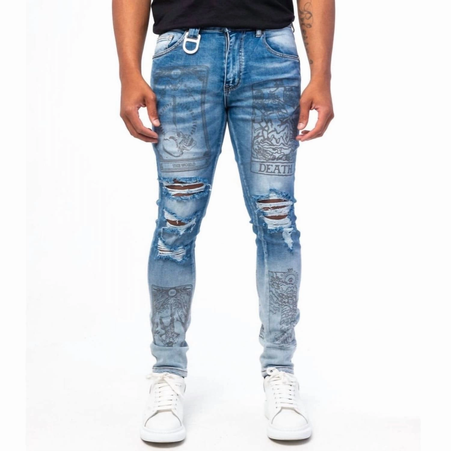 Men's Prophetic Printed Denim In Blue Straight Leg Design One For All
