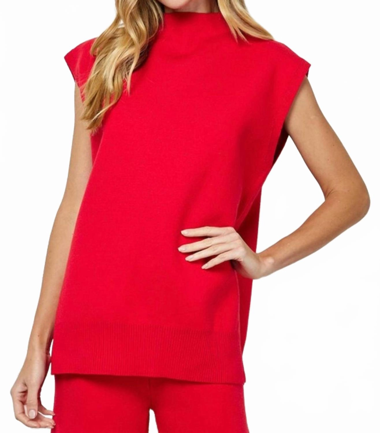 Moisture wicking Sweater Tank Set With Cropped Wide Pants In Red