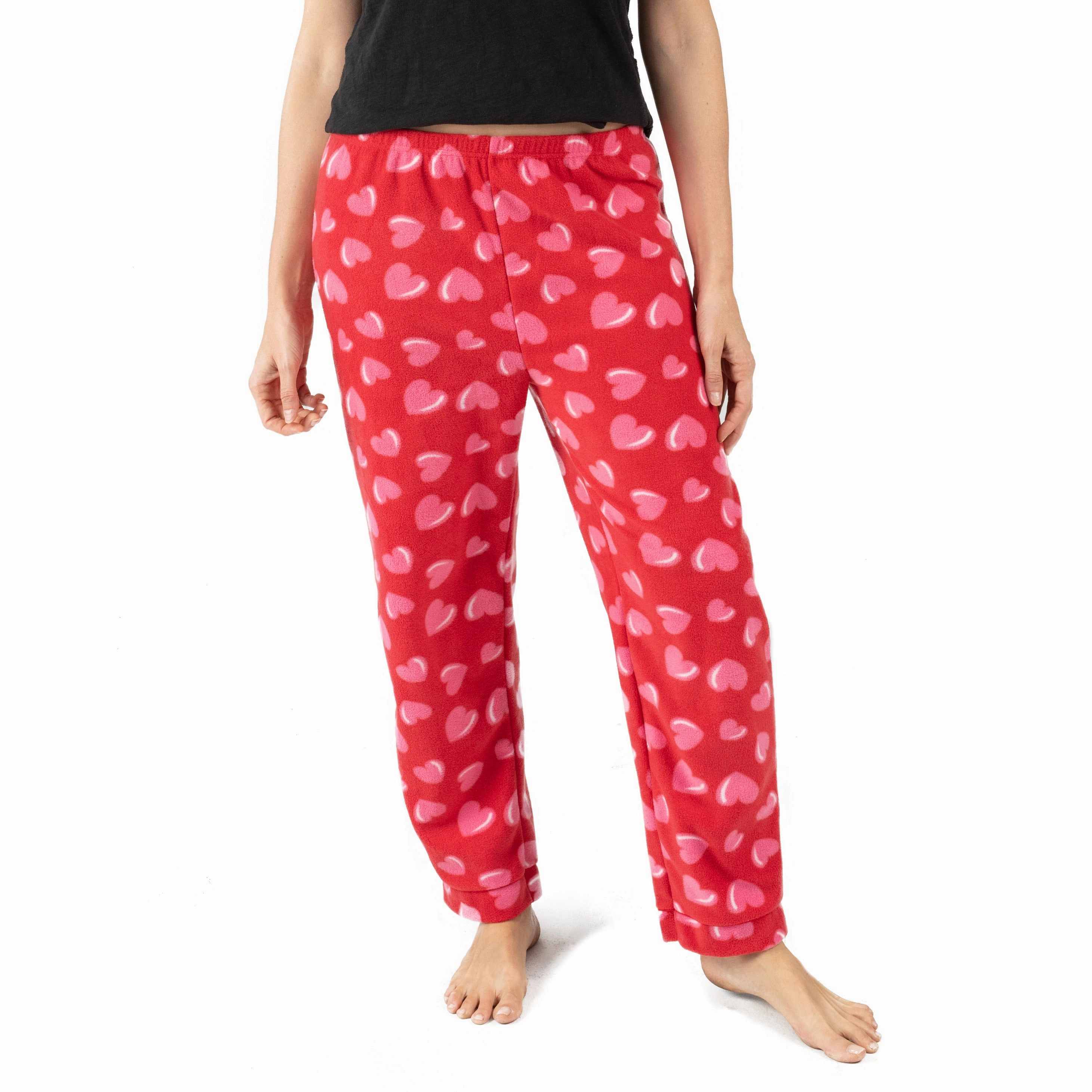 Non Binding Necklines Womens Fleece Pajama Pants Heart
