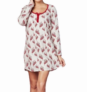 Plush Fleece Lining Relaxed Fit Design Pajamas French Dancers Stretch L-S Henley Nightshirt In Multi
