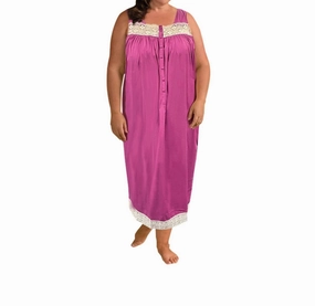 Ultra Soft Lace Trim Sleeveless Nightgown - Plus In Orchid Brushed Fleece