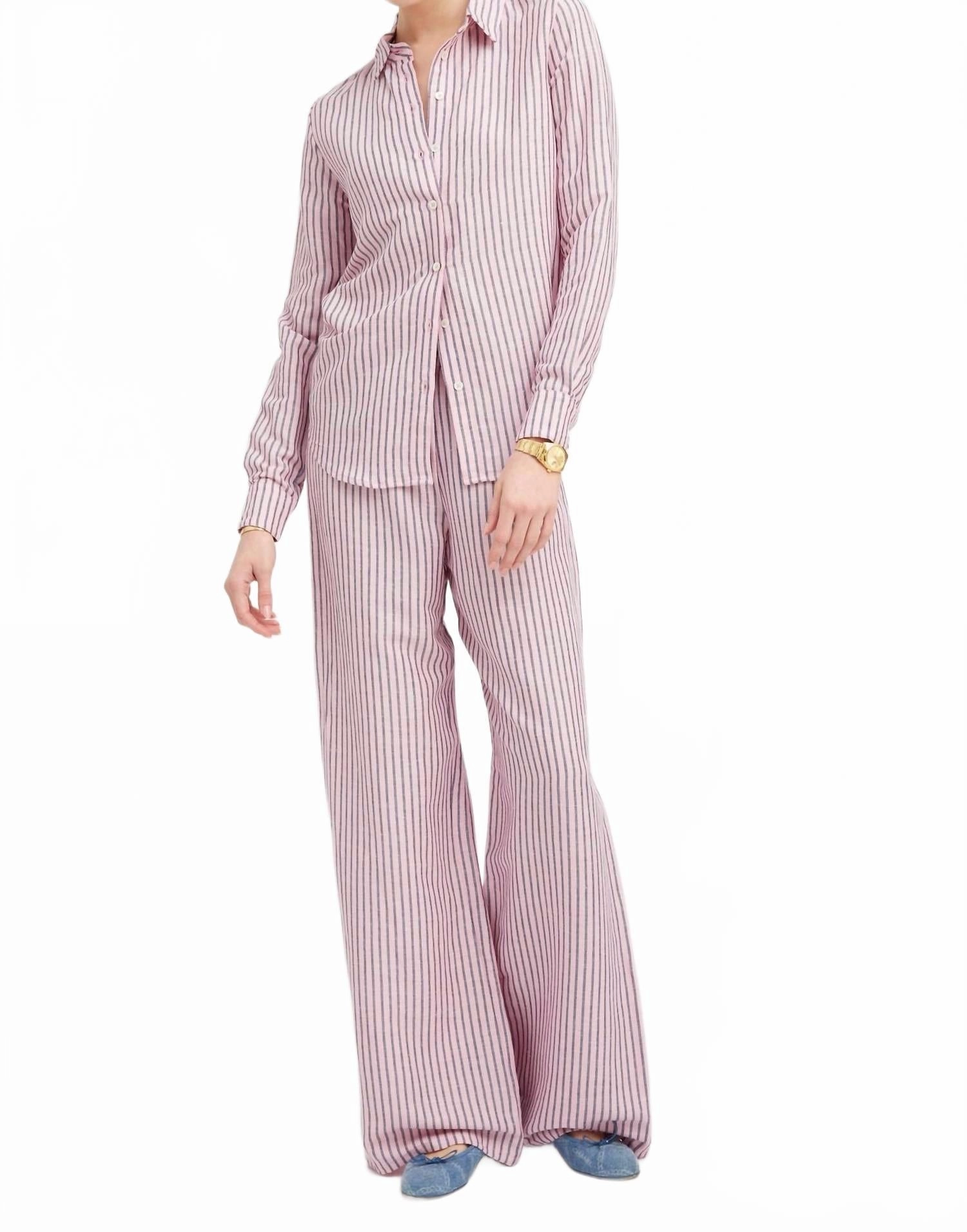 Plush Brushed Interior Eco Friendly Dye Fonda Button Down Stripe Shirt In Pink Indigo