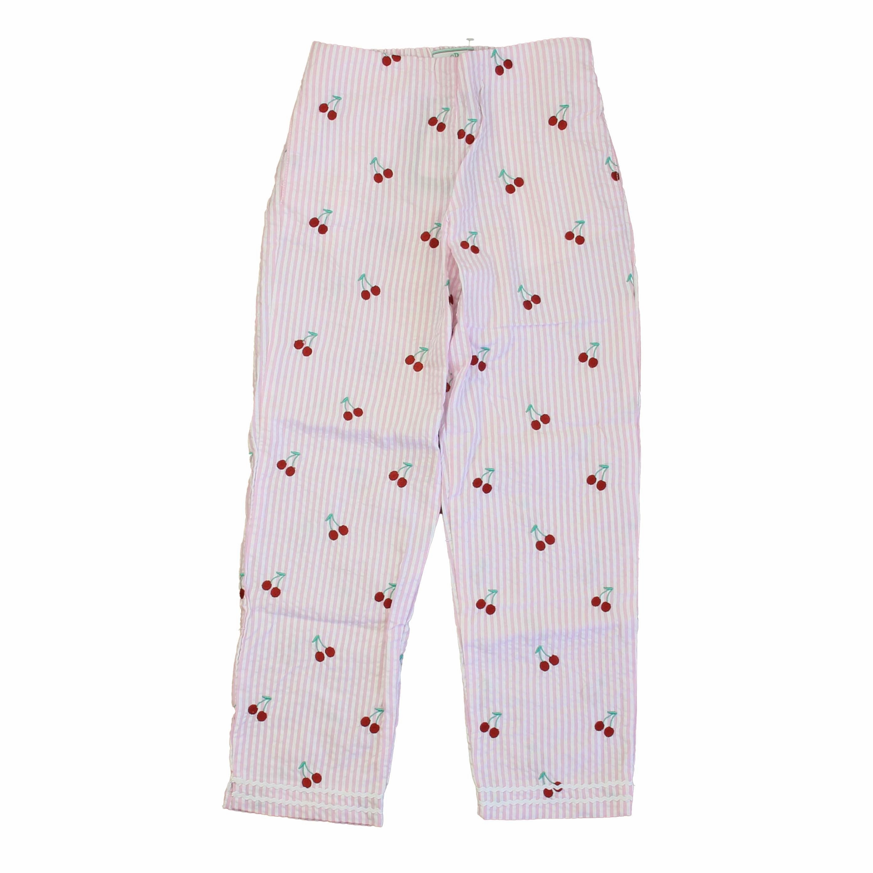 Outdoor Essentials Classic Prep Girls Cherries on Pink Stripe Pants
