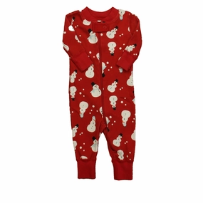 Hanna Andersson Unisex Red Snowmen 1-piece Non-footed Pajamas Crew Neckline Reinforced Seam Durability