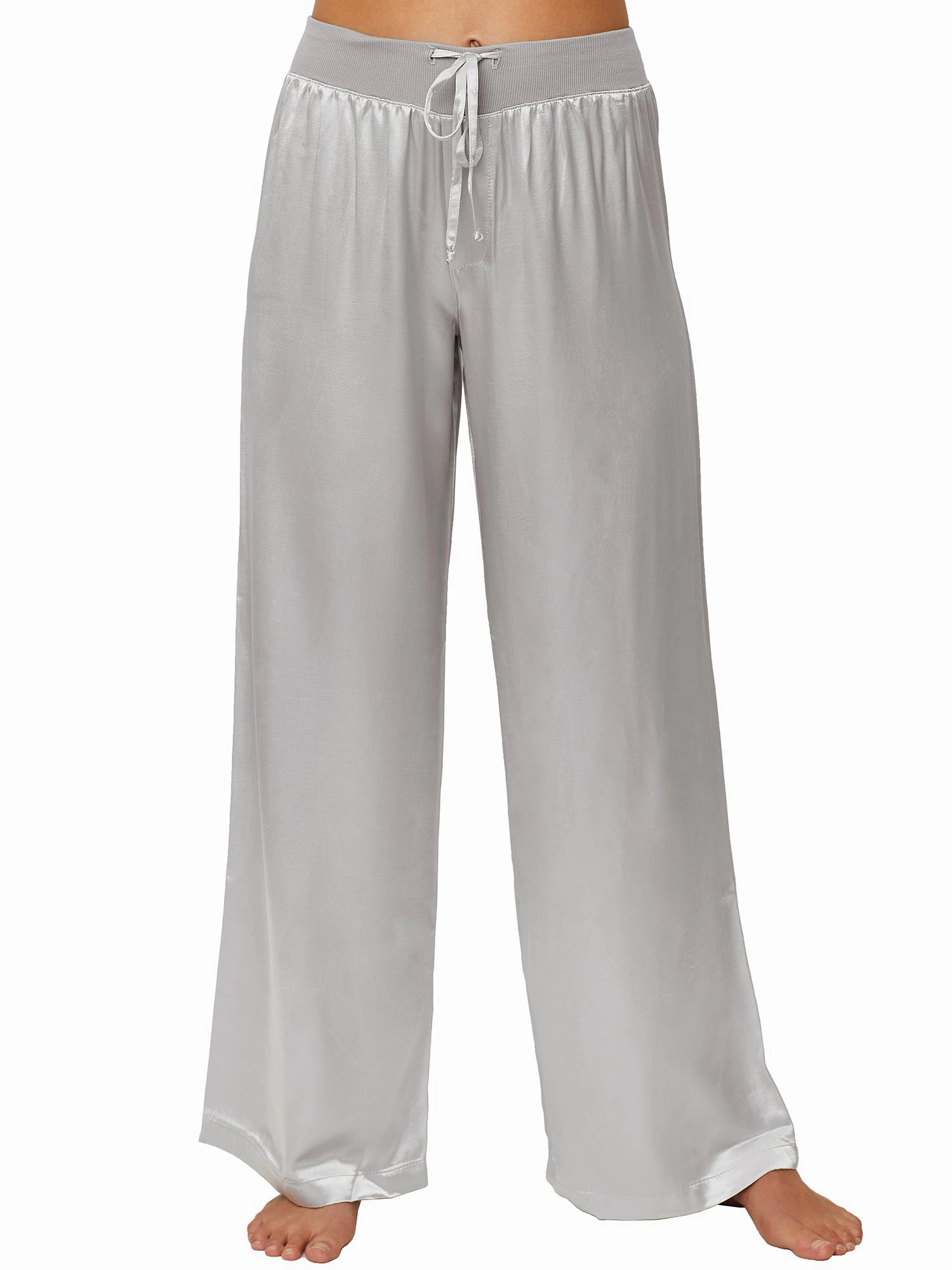 PJ Harlow Women's Jolie Satin Lounge Pants Non Binding Necklines Brushed Fleece