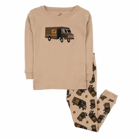 Non Restrictive Silhouette Kids Two Piece Cotton Pajamas UPS Beige